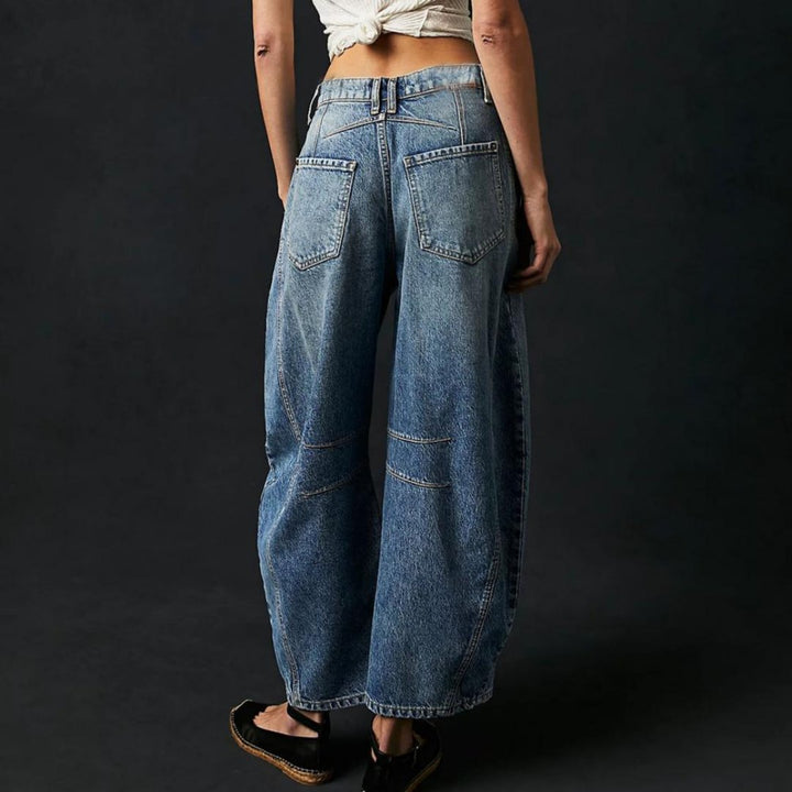 Mia | Women's Mid-Rise Cropped Barrel-Leg Heavyweight Denim Jeans