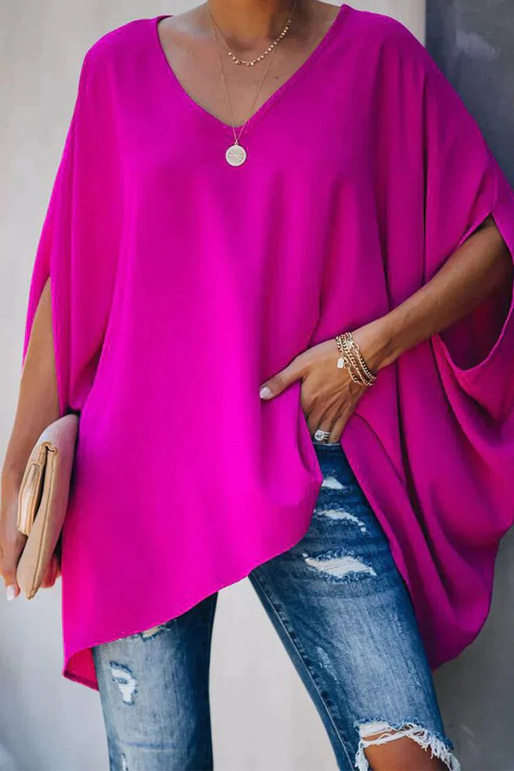 Emily | Women's Oversized Batwing-Sleeve V-Neck Tunic Top