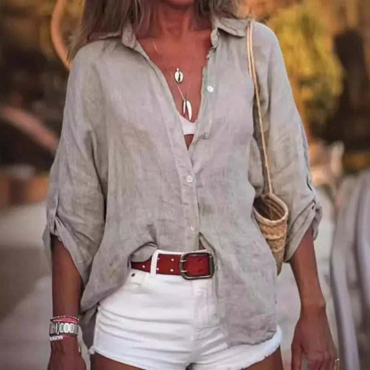 Ivy | Women's Oversized Linen Long Sleeve Button-Down Shirt