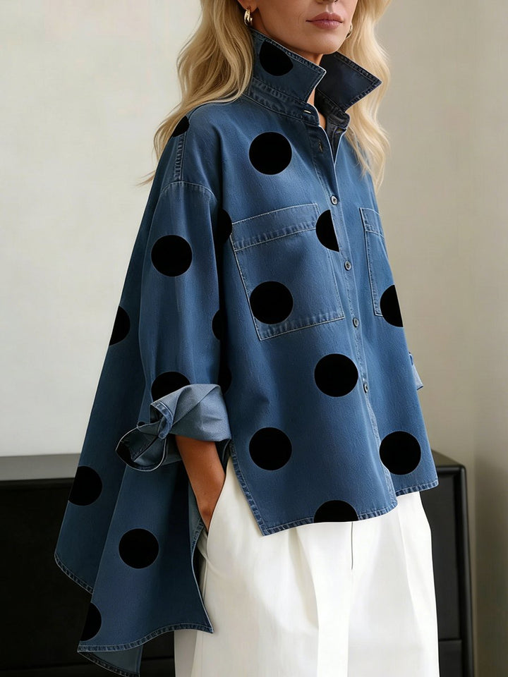 Willow | Women's Oversized Polka Dot Mock Collar Shirt