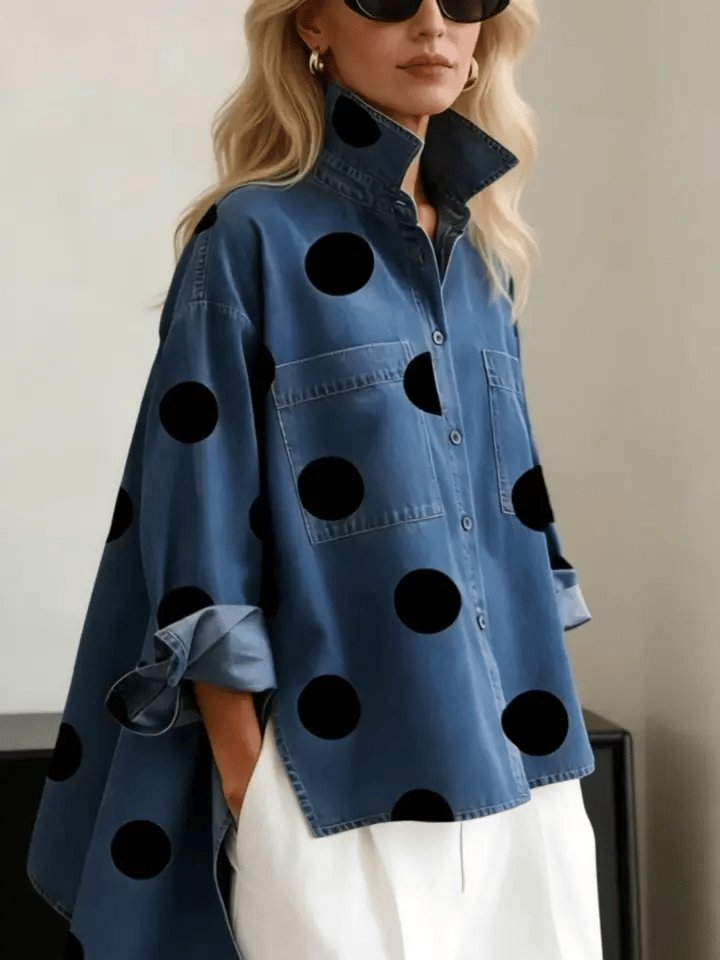 Willow | Women's Oversized Polka Dot Mock Collar Shirt