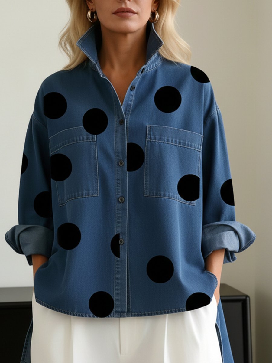 Willow | Women's Oversized Polka Dot Mock Collar Shirt