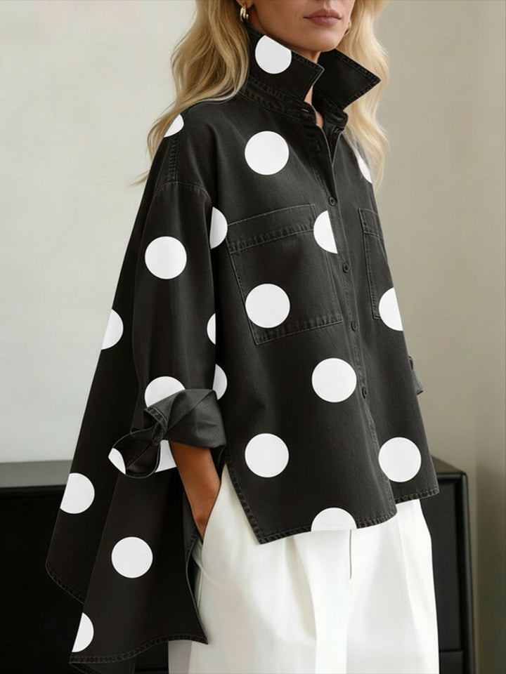 Willow | Women's Oversized Polka Dot Mock Collar Shirt