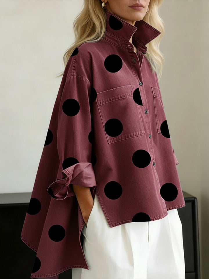 Willow | Women's Oversized Polka Dot Mock Collar Shirt
