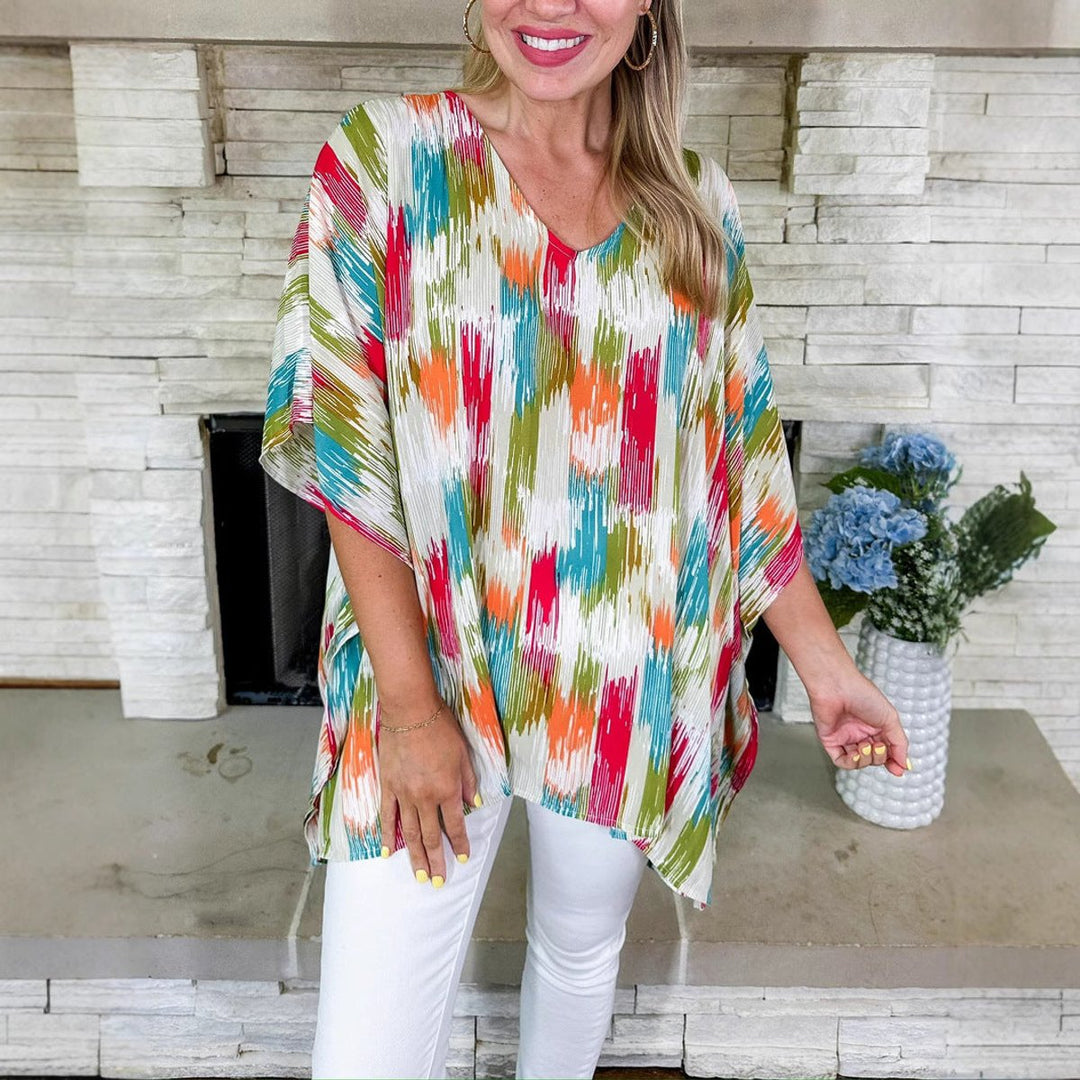Sophie | Women's Oversized V-Neck Multicolour Print Relaxed Tunic Top