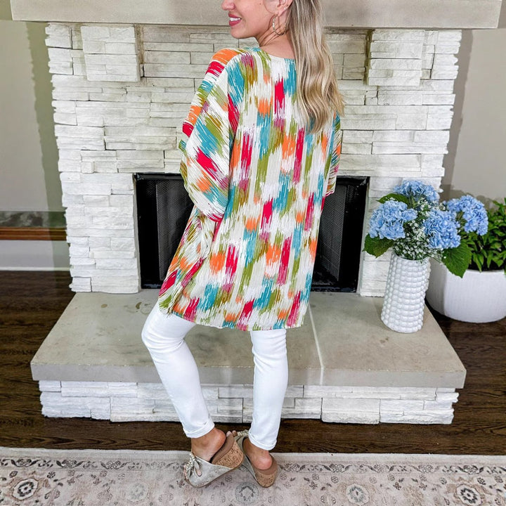Sophie | Women's Oversized V-Neck Multicolour Print Relaxed Tunic Top