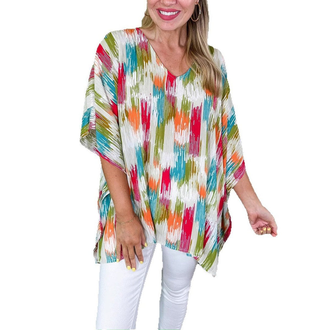 Sophie | Women's Oversized V-Neck Multicolour Print Relaxed Tunic Top
