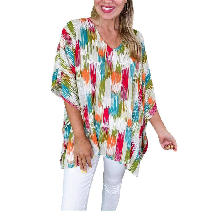 Sophie | Women's Oversized V-Neck Multicolour Print Relaxed Tunic Top