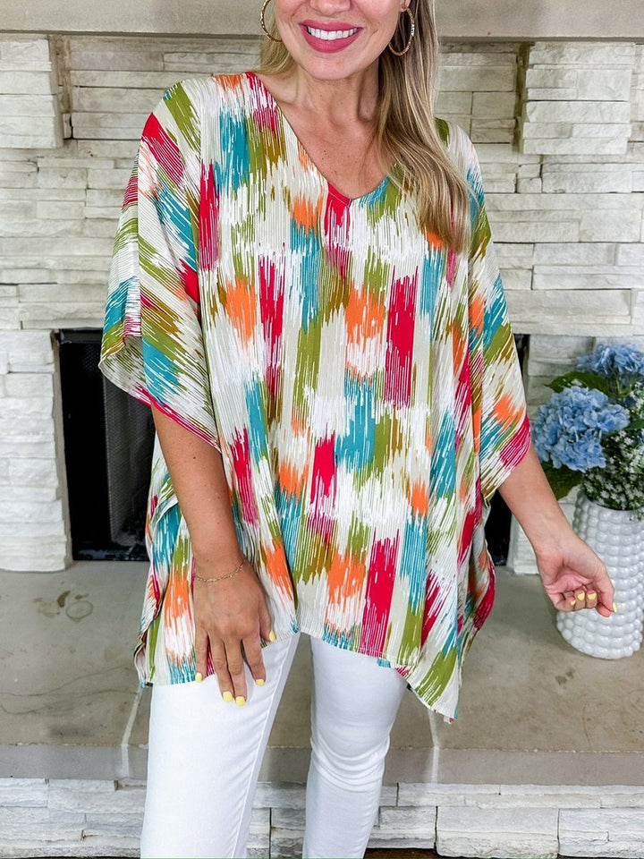 Sophie | Women's Oversized V-Neck Multicolour Print Relaxed Tunic Top