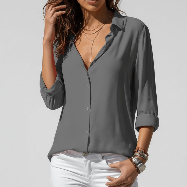 Ava | Women's Relaxed-Fit Button-Up Long-Sleeve Shirt-Collar Blouse