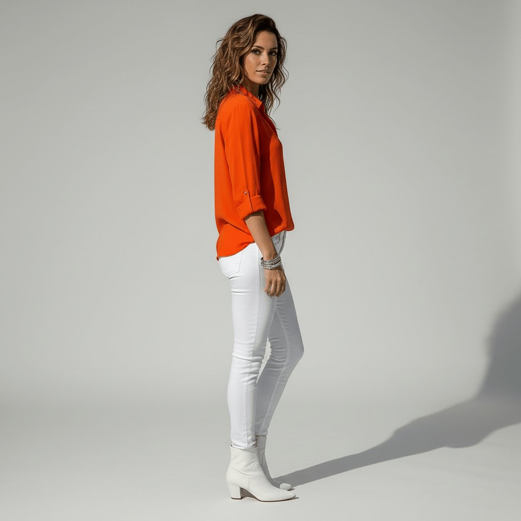 Ava | Women's Relaxed-Fit Button-Up Long-Sleeve Shirt-Collar Blouse
