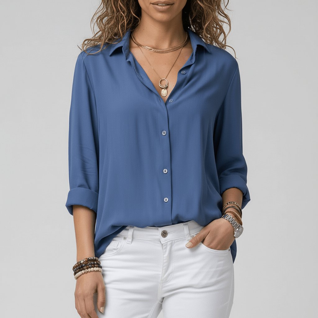 Ava | Women's Relaxed-Fit Button-Up Long-Sleeve Shirt-Collar Blouse