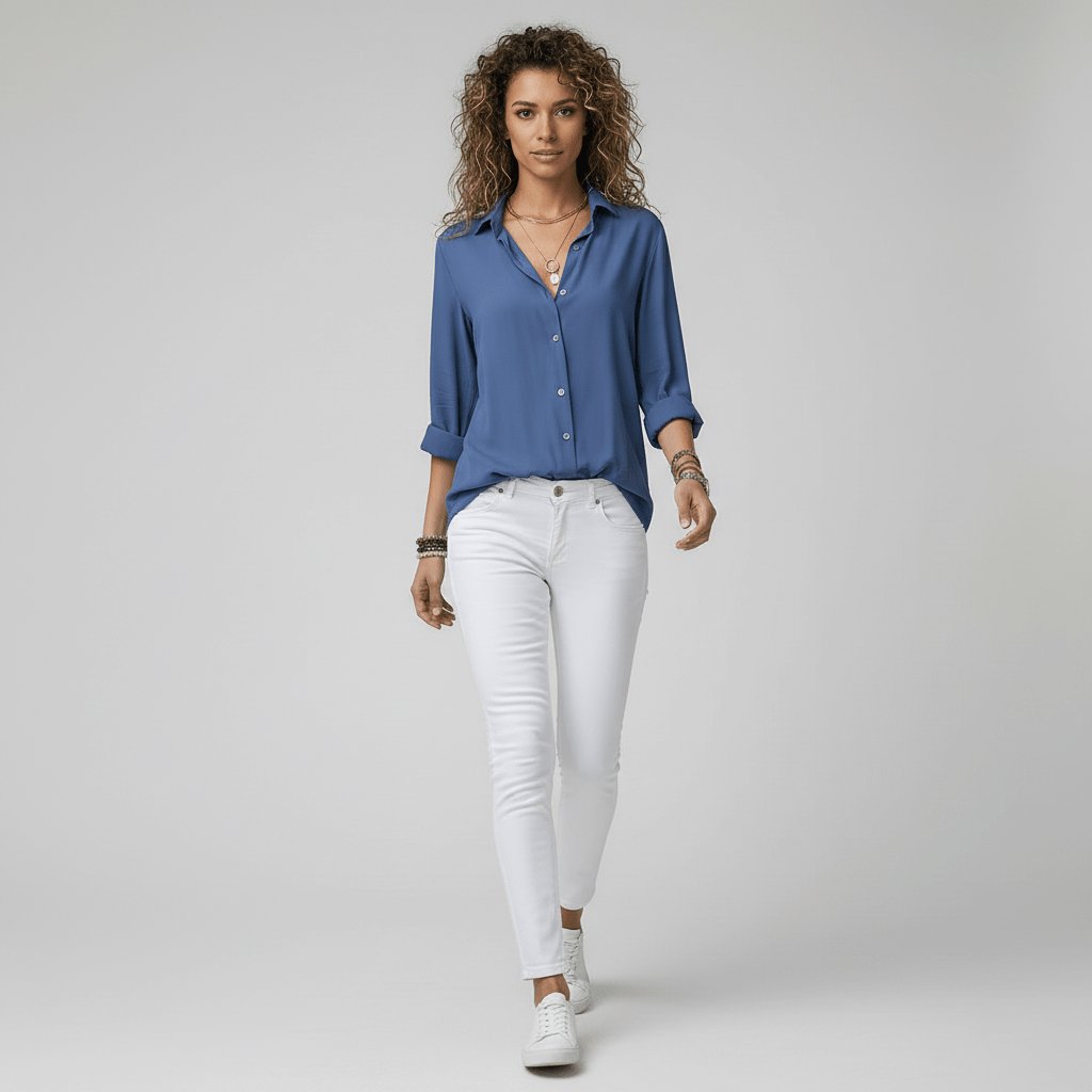 Ava | Women's Relaxed-Fit Button-Up Long-Sleeve Shirt-Collar Blouse