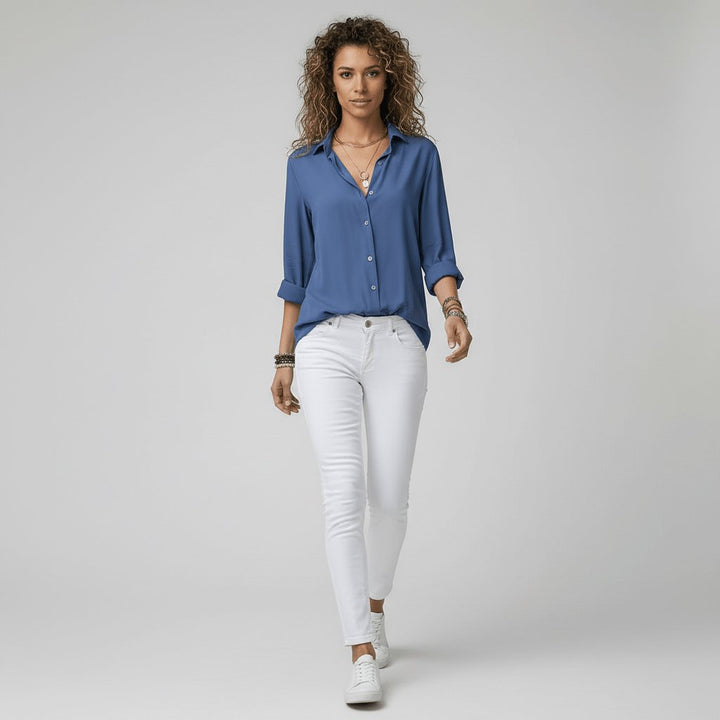 Ava | Women's Relaxed-Fit Button-Up Long-Sleeve Shirt-Collar Blouse