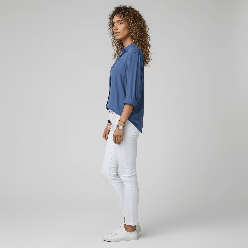 Ava | Women's Relaxed-Fit Button-Up Long-Sleeve Shirt-Collar Blouse