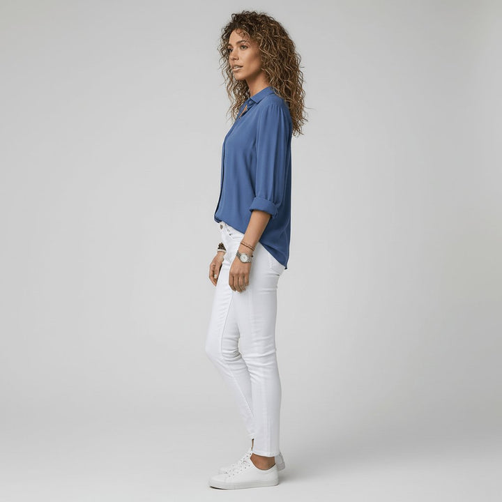 Ava | Women's Relaxed-Fit Button-Up Long-Sleeve Shirt-Collar Blouse