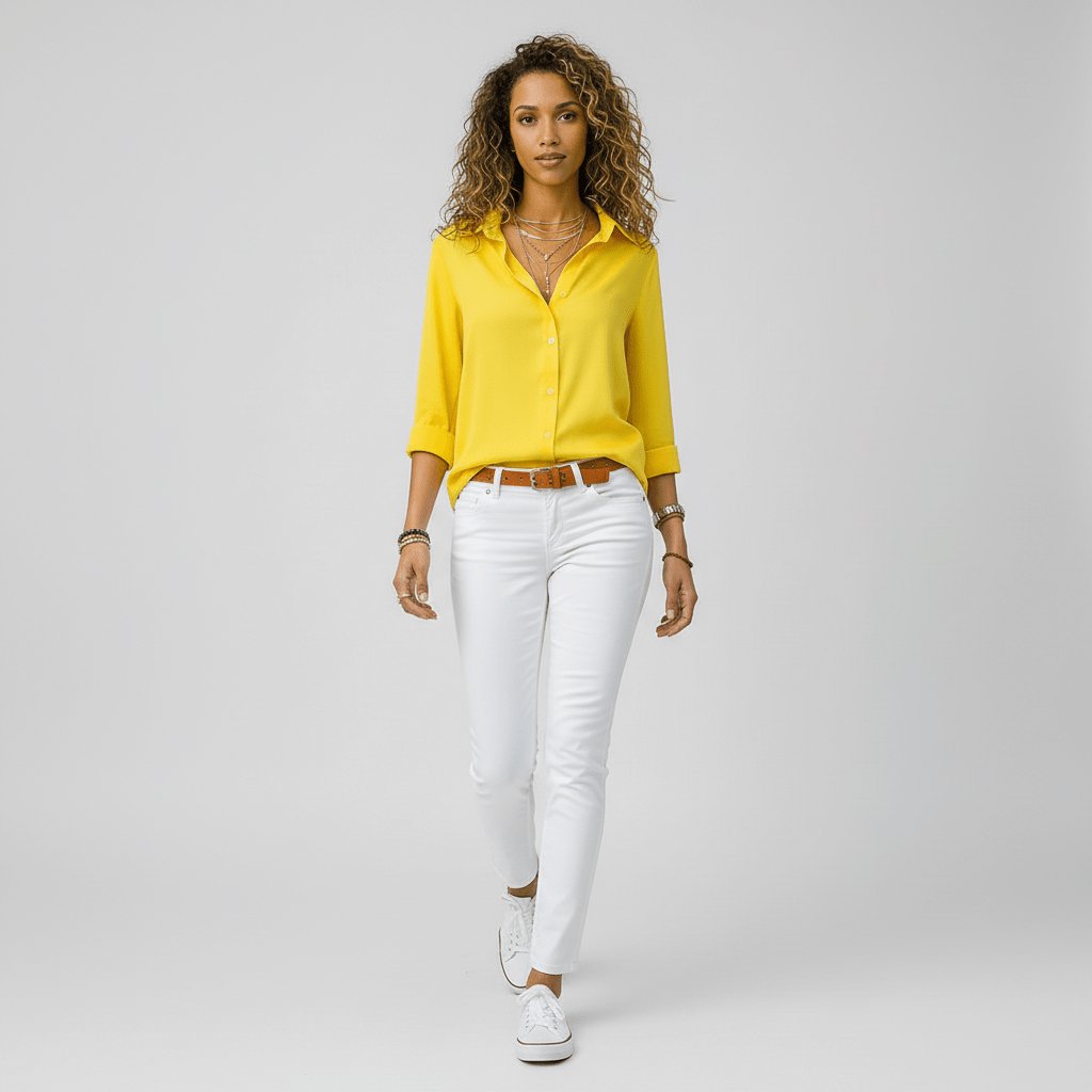 Ava | Women's Relaxed-Fit Button-Up Long-Sleeve Shirt-Collar Blouse