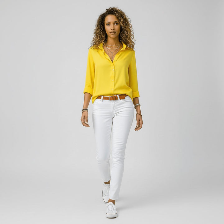 Ava | Women's Relaxed-Fit Button-Up Long-Sleeve Shirt-Collar Blouse