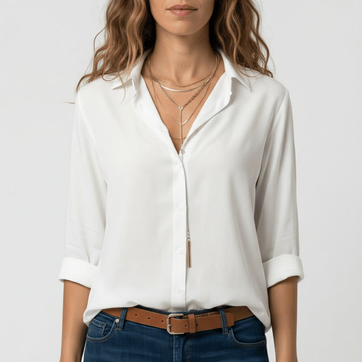 Ava | Women's Relaxed-Fit Button-Up Long-Sleeve Shirt-Collar Blouse
