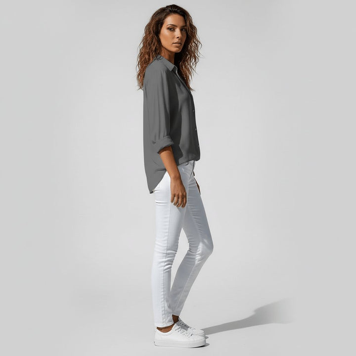 Ava | Women's Relaxed-Fit Button-Up Long-Sleeve Shirt-Collar Blouse