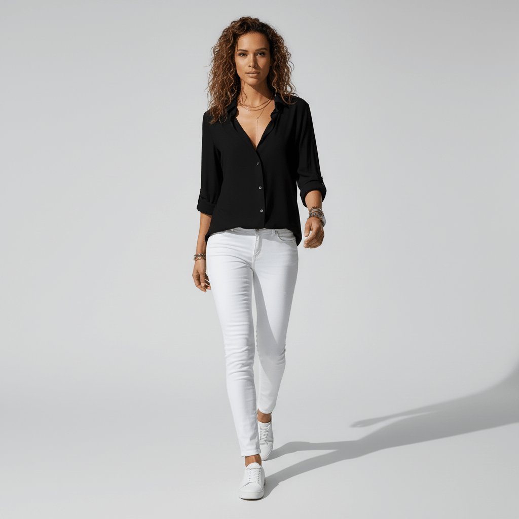 Ava | Women's Relaxed-Fit Button-Up Long-Sleeve Shirt-Collar Blouse