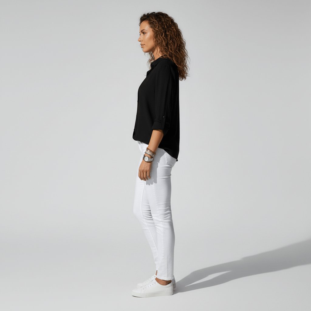 Ava | Women's Relaxed-Fit Button-Up Long-Sleeve Shirt-Collar Blouse