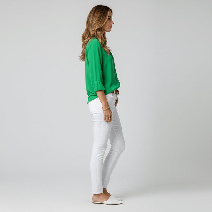 Ava | Women's Relaxed-Fit Button-Up Long-Sleeve Shirt-Collar Blouse