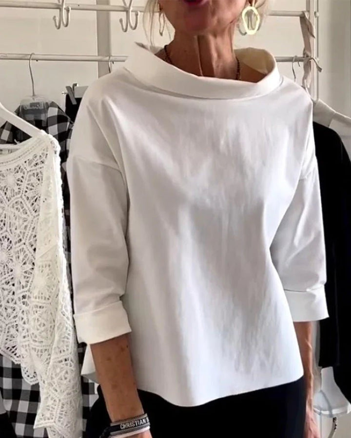 Emily | Women's Relaxed-Fit Cowl Neck Three-Quarter Sleeve Casual Top