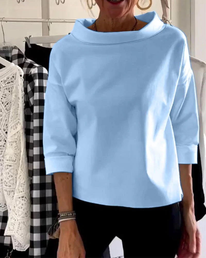 Emily | Women's Relaxed-Fit Cowl Neck Three-Quarter Sleeve Casual Top