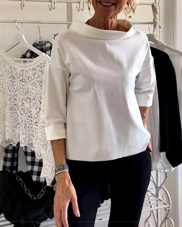 Emily | Women's Relaxed-Fit Cowl Neck Three-Quarter Sleeve Casual Top