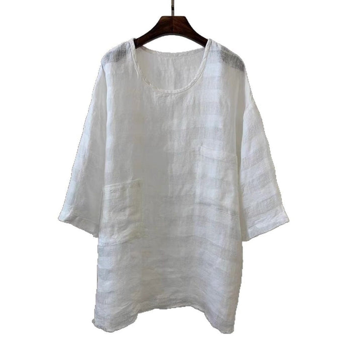 Lily | Women's Relaxed-Fit Linen Three-Quarter Sleeve Patch Pocket Tunic