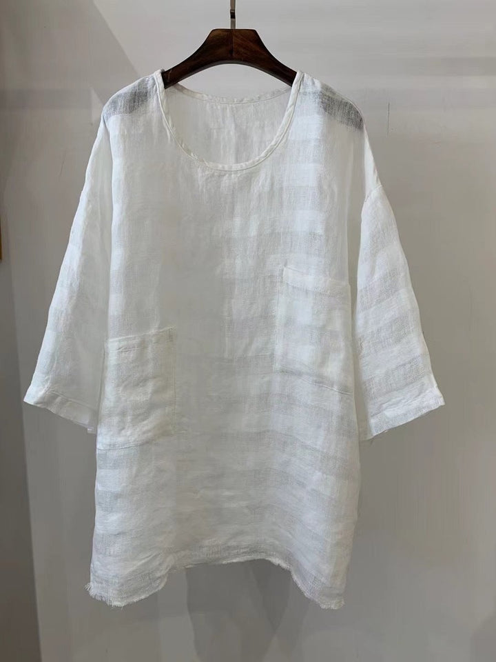 Lily | Women's Relaxed-Fit Linen Three-Quarter Sleeve Patch Pocket Tunic