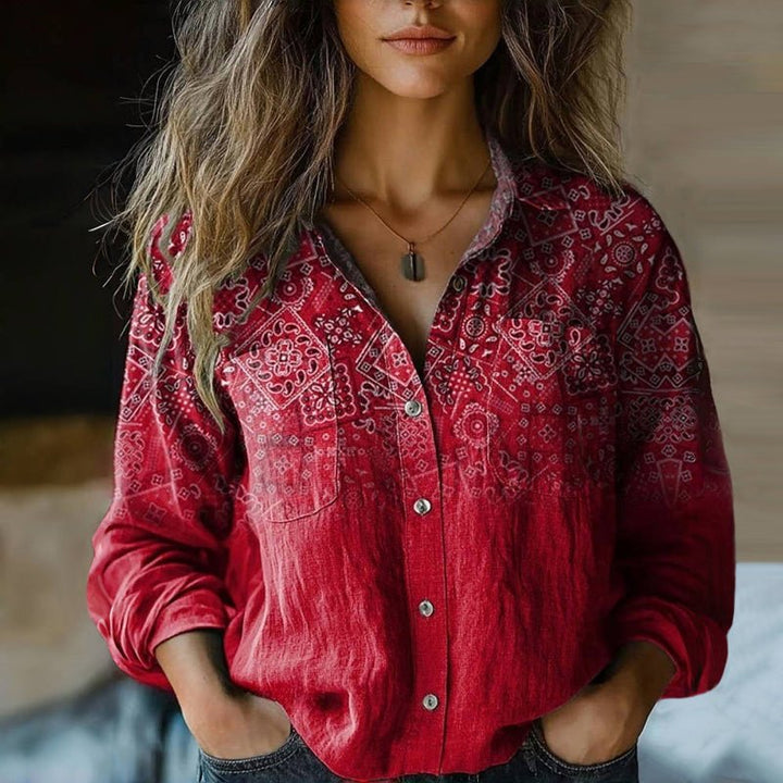 Isla | Women's Relaxed-Fit Long-Sleeve Paisley Print Bohemian Shirt