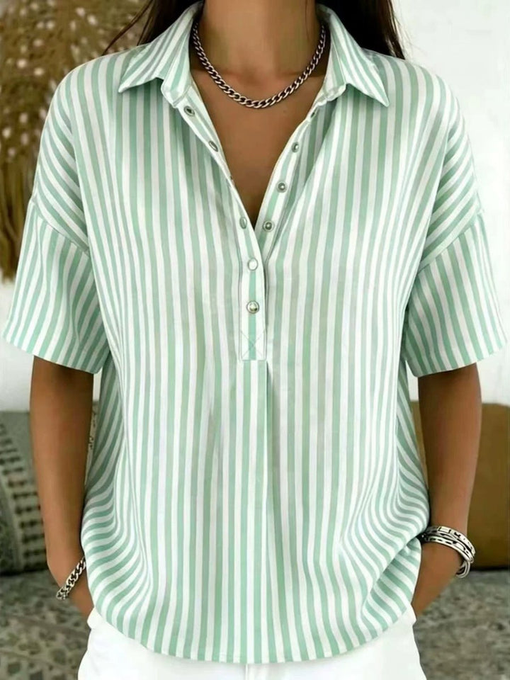 Mia | Women's Relaxed-Fit Striped Collared Short-Sleeve Blouse