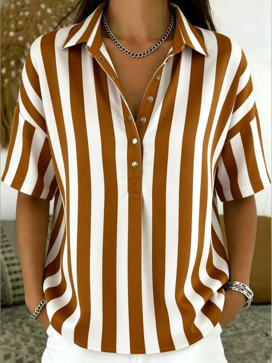 Mia | Women's Relaxed-Fit Striped Collared Short-Sleeve Blouse