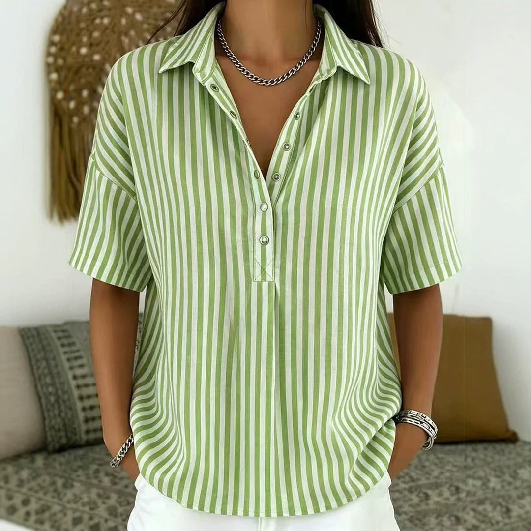 Mia | Women's Relaxed-Fit Striped Collared Short-Sleeve Blouse