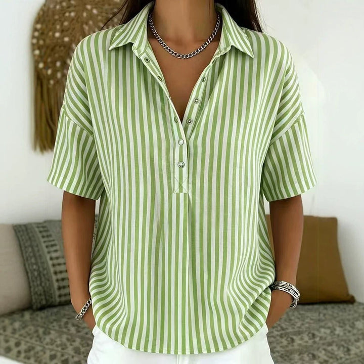 Mia | Women's Relaxed-Fit Striped Collared Short-Sleeve Blouse