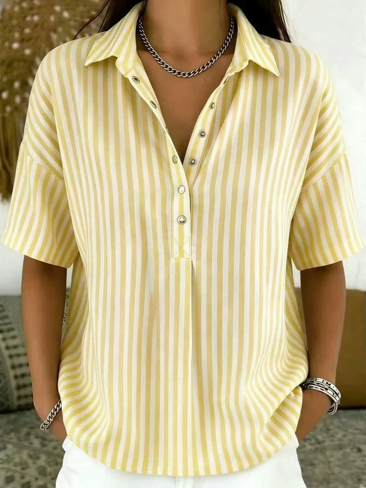 Mia | Women's Relaxed-Fit Striped Collared Short-Sleeve Blouse