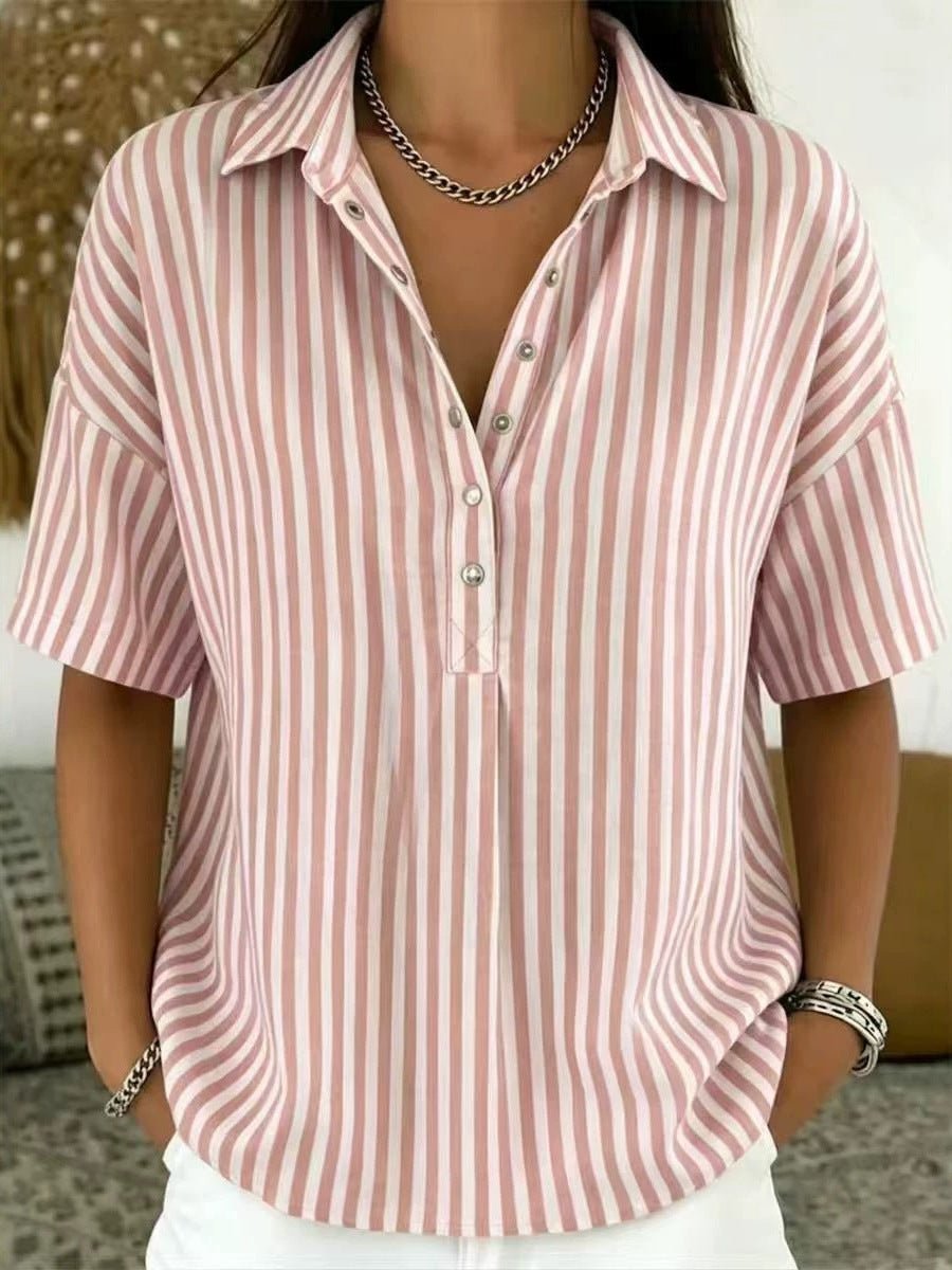 Mia | Women's Relaxed-Fit Striped Collared Short-Sleeve Blouse