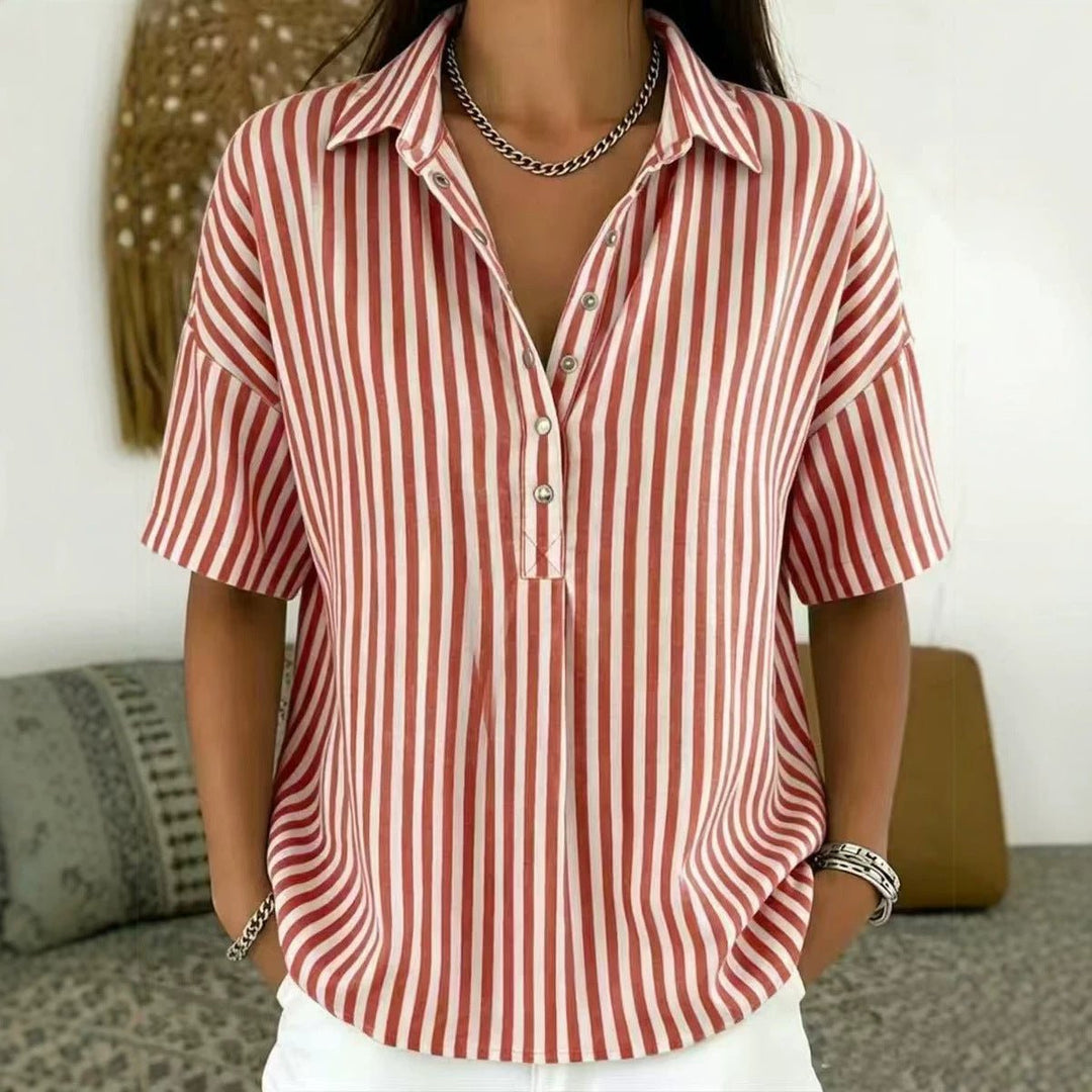 Mia | Women's Relaxed-Fit Striped Collared Short-Sleeve Blouse
