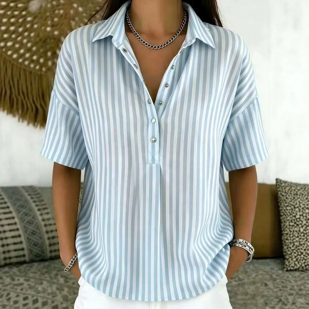 Mia | Women's Relaxed-Fit Striped Collared Short-Sleeve Blouse