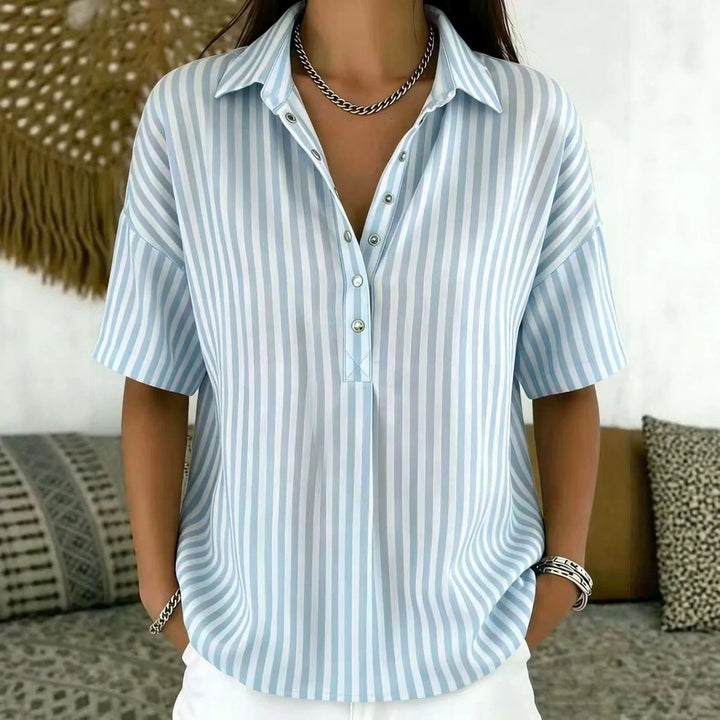 Mia | Women's Relaxed-Fit Striped Collared Short-Sleeve Blouse