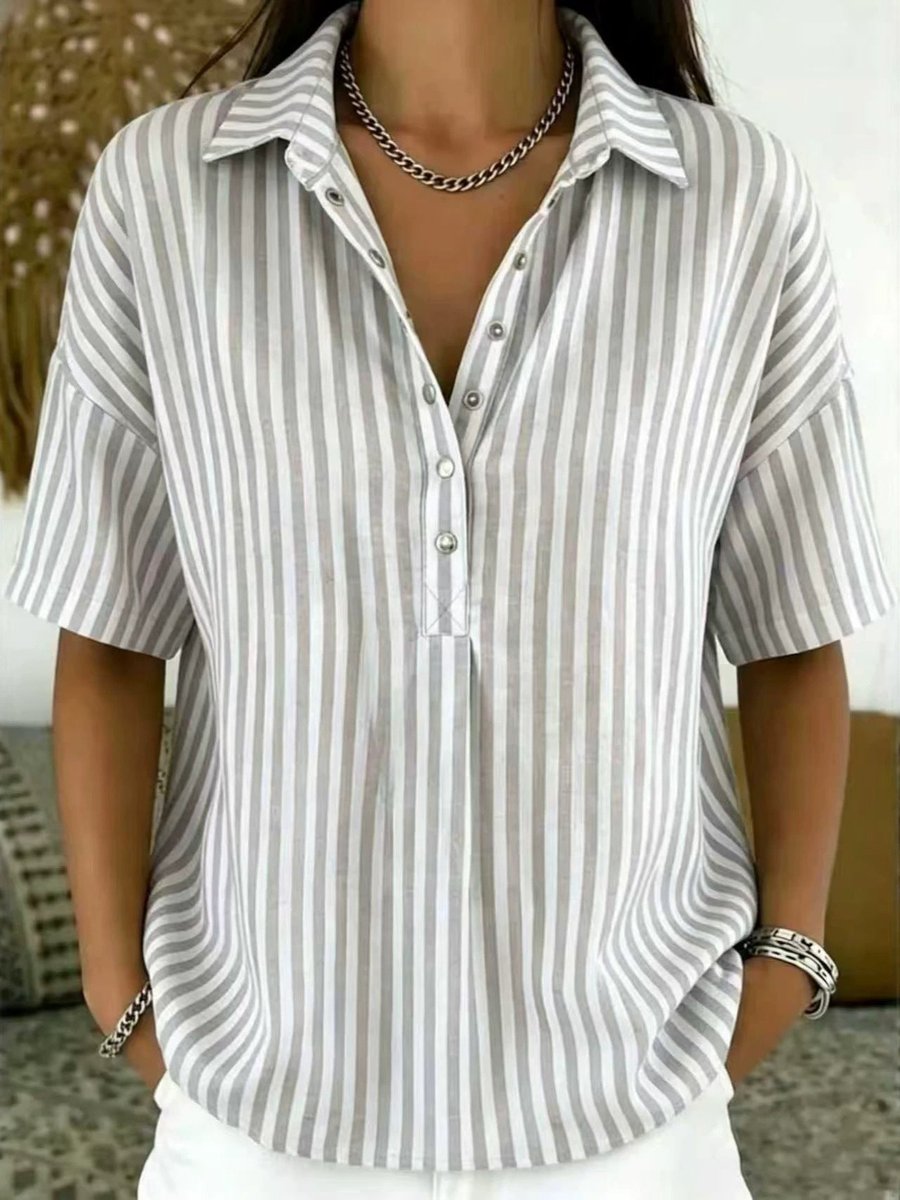 Mia | Women's Relaxed-Fit Striped Collared Short-Sleeve Blouse