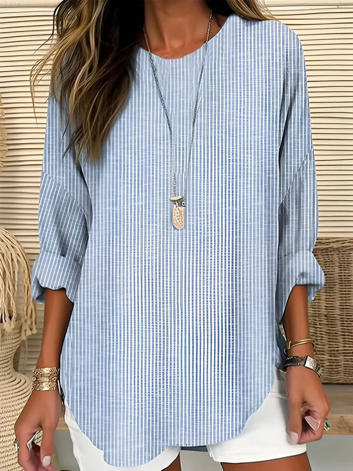 Emily | Women's Relaxed-Fit Striped Crew-Neck Long-Sleeve Blouse