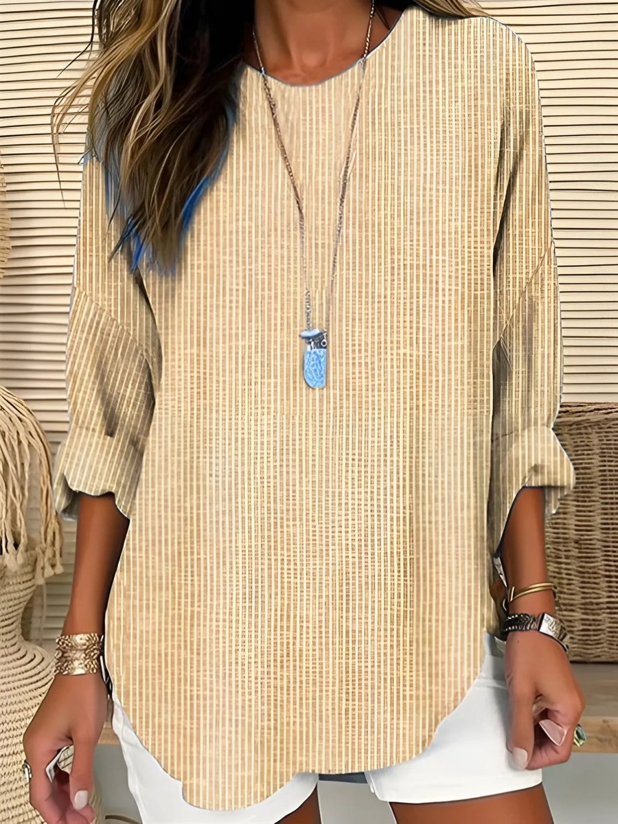 Emily | Women's Relaxed-Fit Striped Crew-Neck Long-Sleeve Blouse