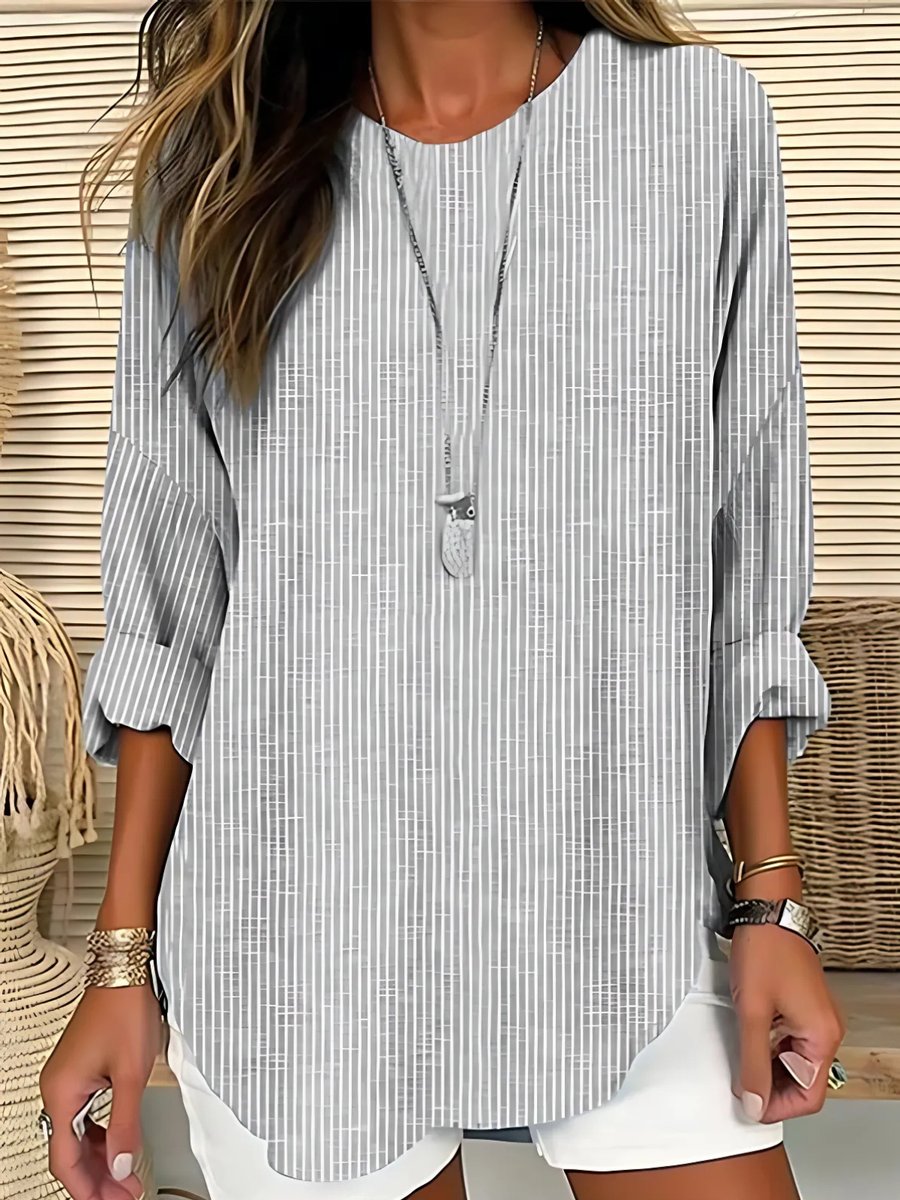 Emily | Women's Relaxed-Fit Striped Crew-Neck Long-Sleeve Blouse