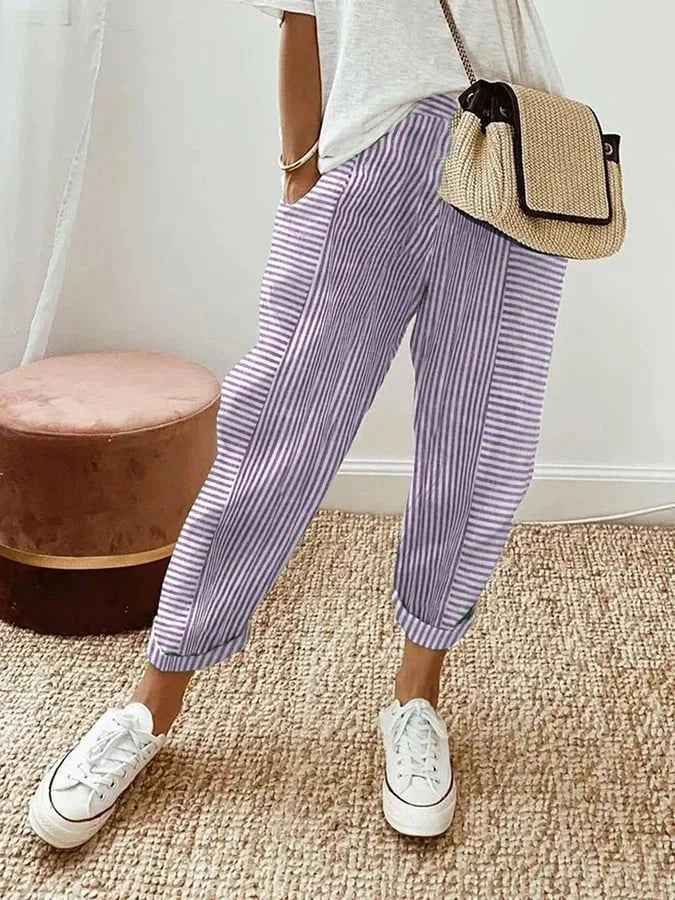 Rosie | Women's Relaxed-Fit Striped Linen Trousers