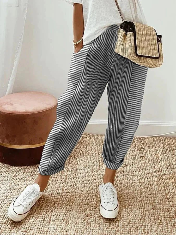 Rosie | Women's Relaxed-Fit Striped Linen Trousers