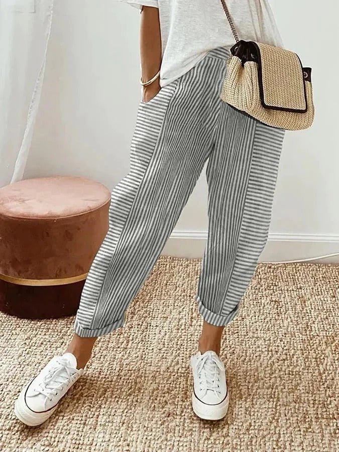 Rosie | Women's Relaxed-Fit Striped Linen Trousers