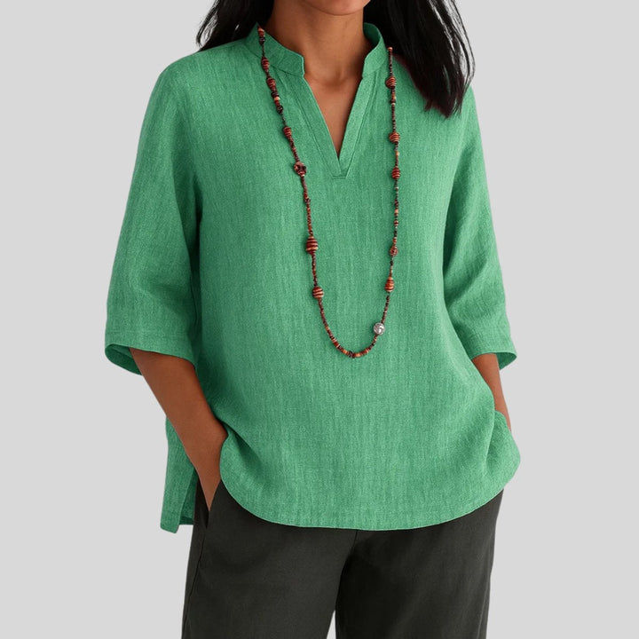 Scarlett | Women's Relaxed-Fit V-Neck 3/4 Sleeve Linen Tunic Top
